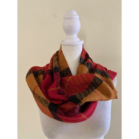 London Fog CashMink Scarf Plaid Red Mustard Tassel Hem Germany Winter - Picture 4 of 6